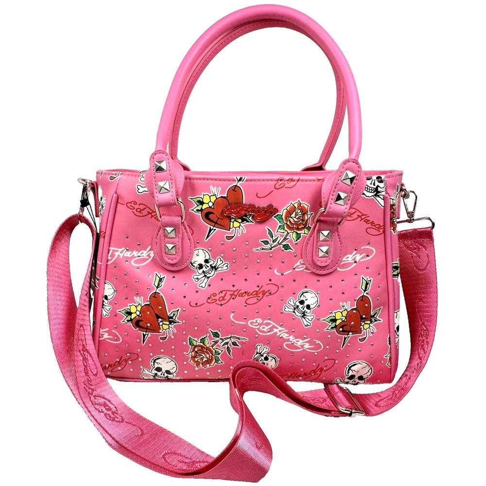 Ed Hardy Pink Skull Rose Lunch Tote Thermal‎ Insulated Crossbody Bag NWT